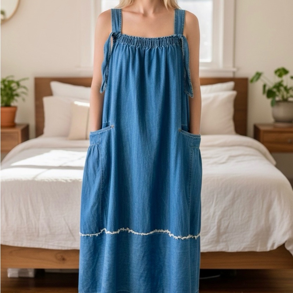 VEVERET Pinafore Light Wash Denim Dress NWOT - Picture 8 of 8